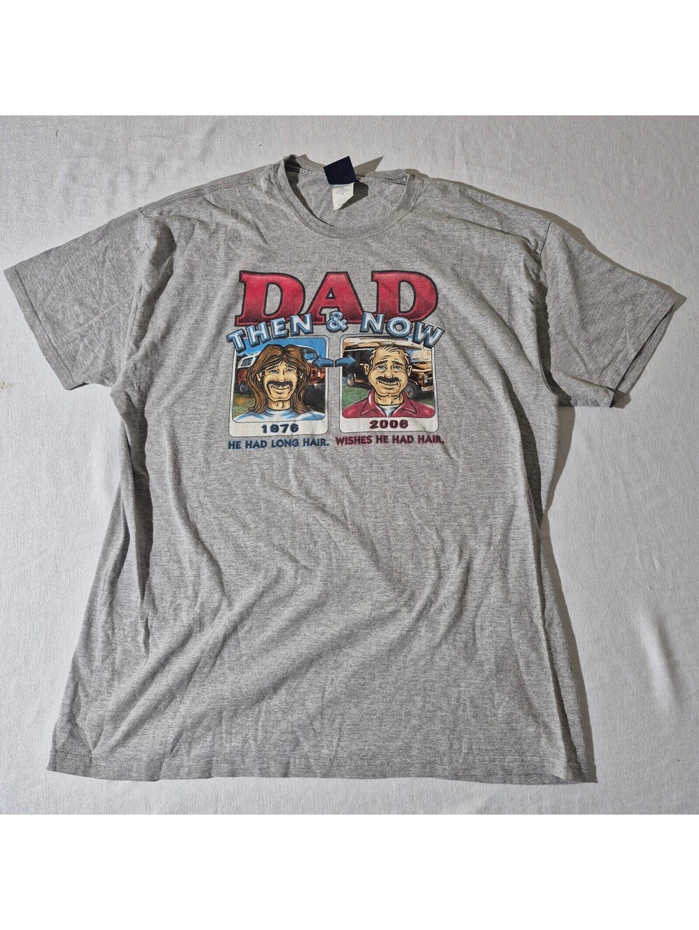 Dad Then and Now XL XLarge funny gray graphic T-shirt